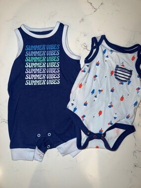 Cat & Jack Navy and White Summer Vibes Matching Bodysuit Set